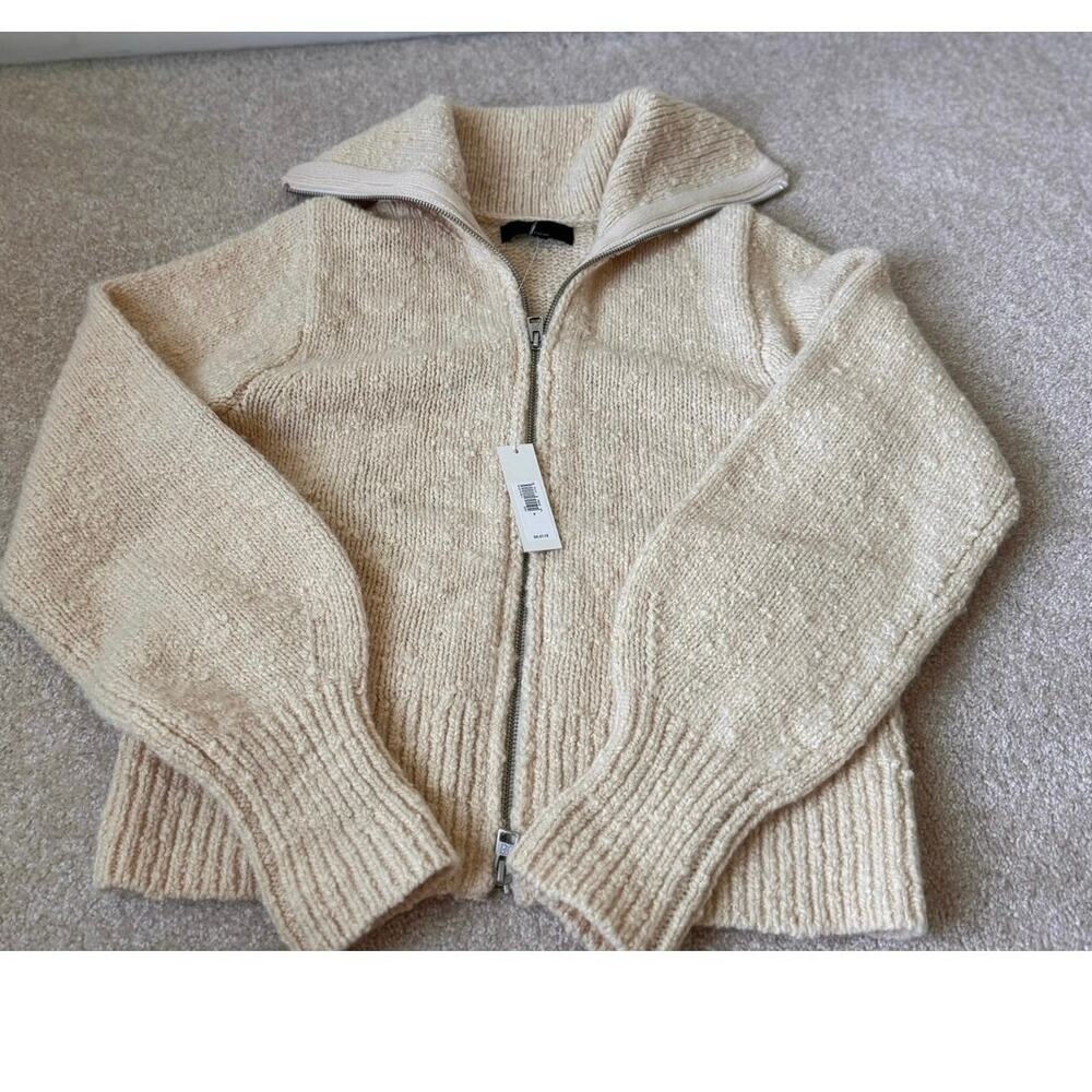NWT Banana Republic Wool Blend Ivory Chunky Knit Full Zip Sweater Cardigan XXS